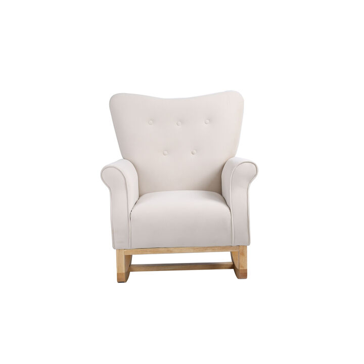 Baby Room High Back Rocking Chair Nursery Chair, Comfortable Rocker Fabric Padded Seat, Modern