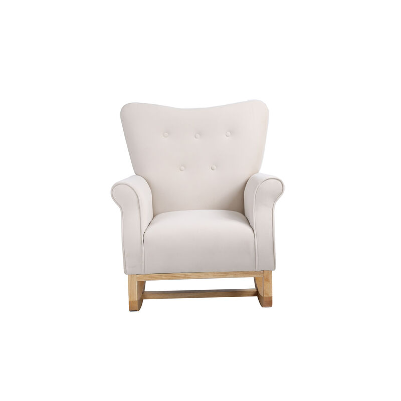 Baby Room High Back Rocking Chair Nursery Chair, Comfortable Rocker Fabric Padded Seat, Modern
