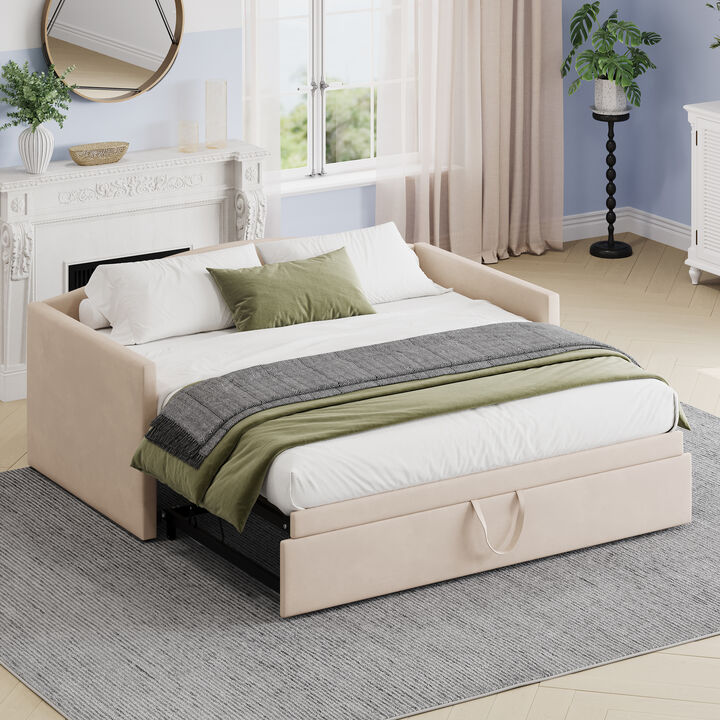 Merax Velvet Daybed with Extended Pop Up Trundle