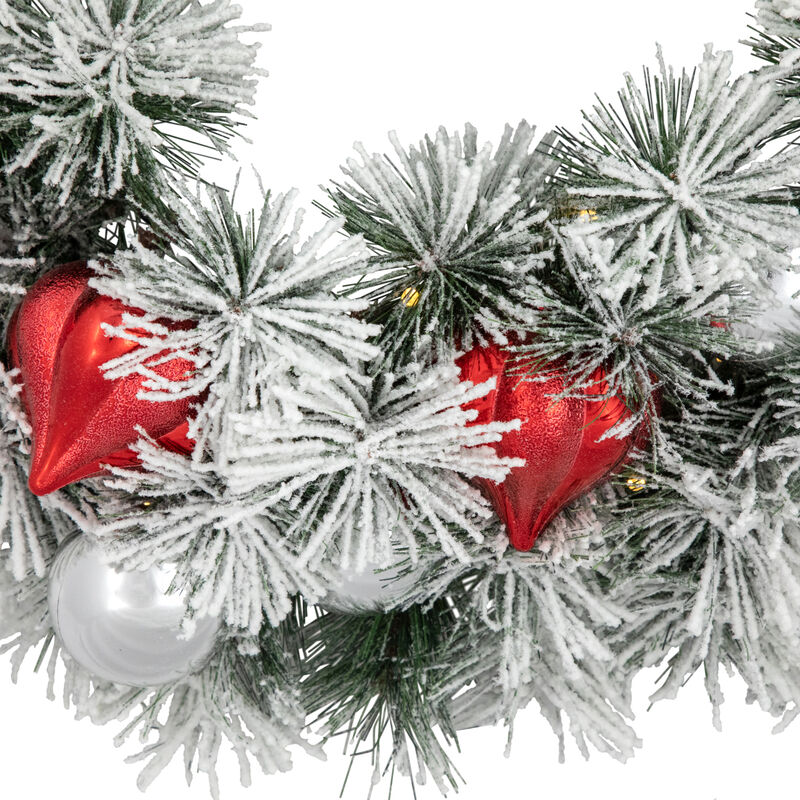 Pre-Lit Snowy Bristle Pine Christmas Wreath  24-Inch  Warm White LED Lights