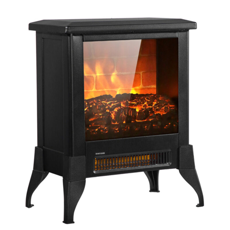 1400W Freestanding Electric Fireplace Heater with Flame and Temperature Control