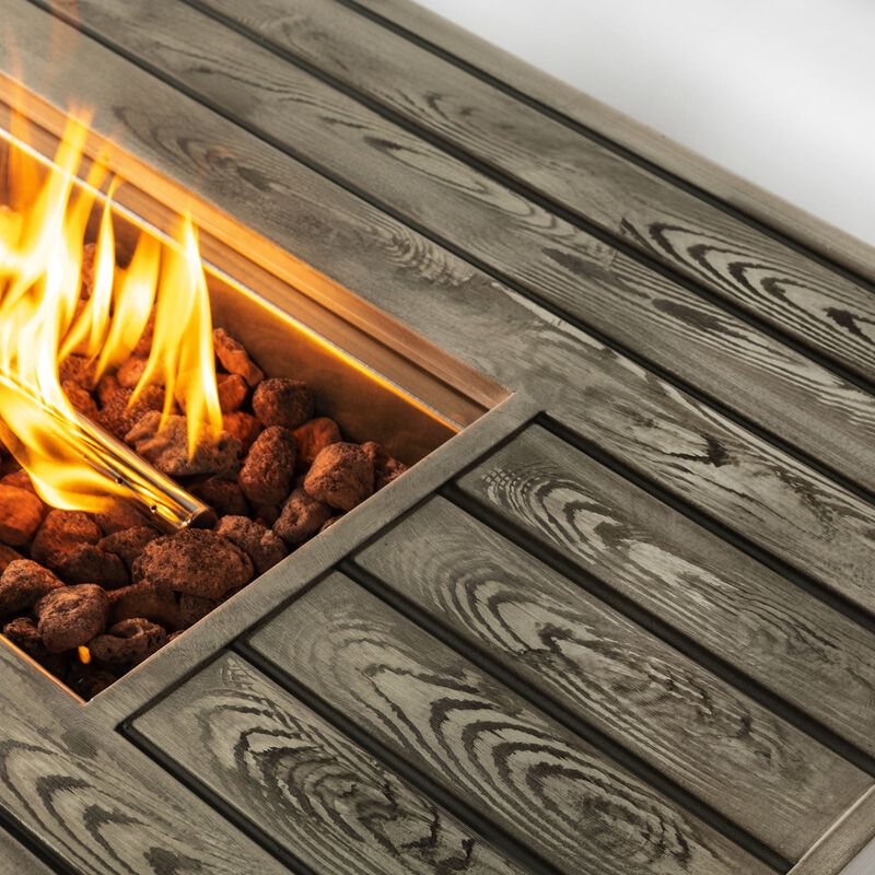Mondawe 54 Inch Outdoor Wooden Surface Steel Fire Pit Table