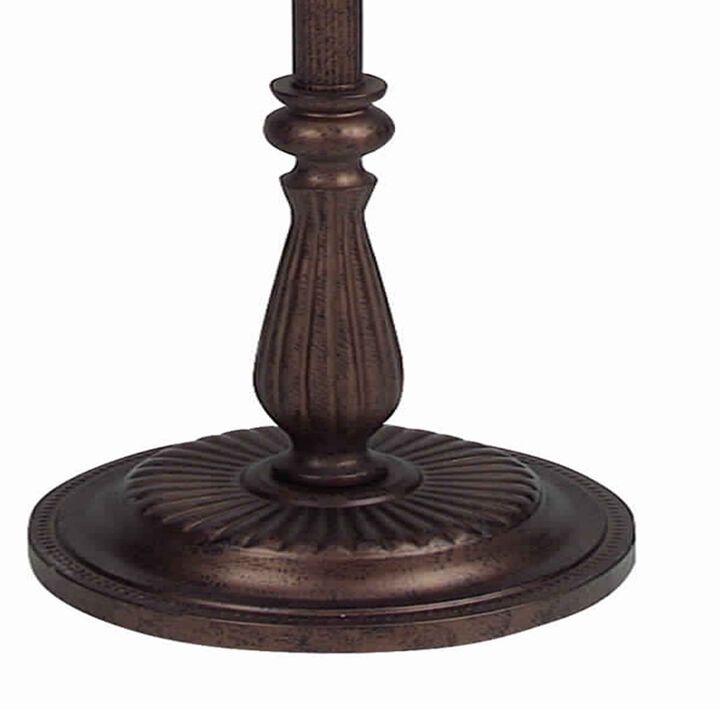 Swing Arm Metal Body Floor Lamp with Fabric Bell Shade, Bronze and Beige-Benzara