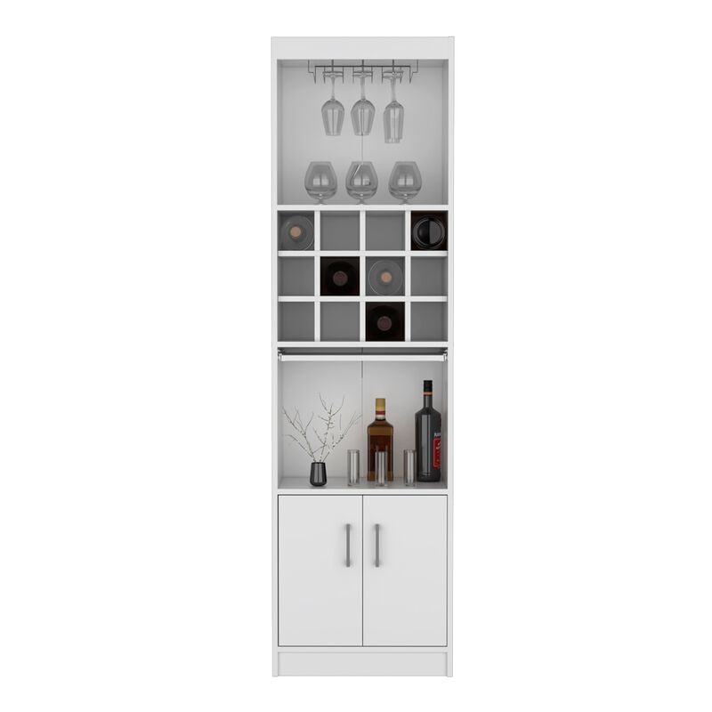 Pisek Bar Cabinet 5-Tier, Wine Cabinet, Liquor Cabinet, 12 Bottle Cubbies, 5 Shelves, White, Living Room