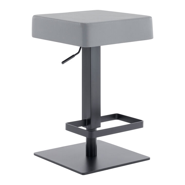 Kaylee Adjustable Height Swivel Grey Faux Leather and Black Metal Backless Stool