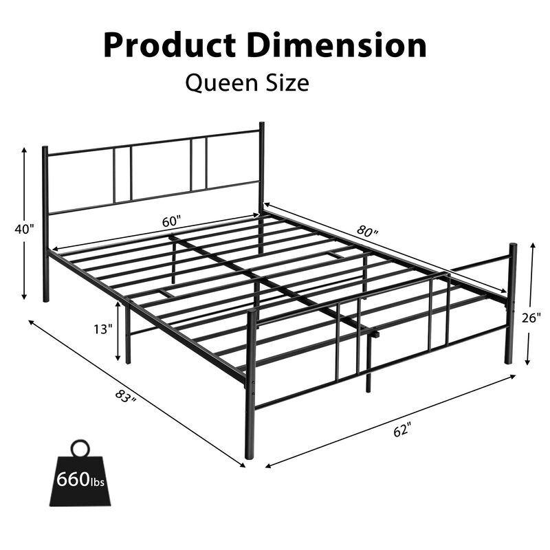 Full/Queen Size Platform Bed Frame with High Headboard