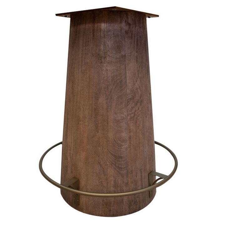 Kohl 39 Inch Bistro Table, Round Top, Mango Wood, Gold Iron Footrest - Benzara