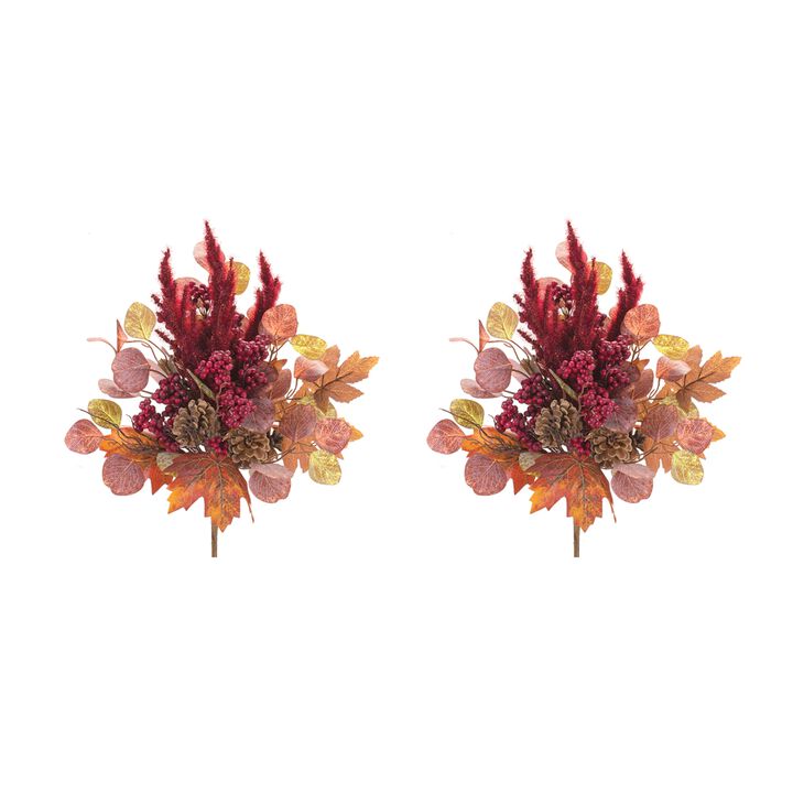 Rustic Red Mixed Fall Foliage Bush Set of 2 for Seasonal Home Decor