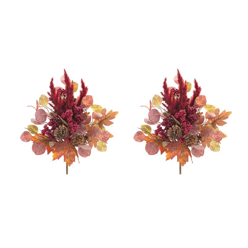 Rustic Red Mixed Fall Foliage Bush Set of 2 for Seasonal Home Decor