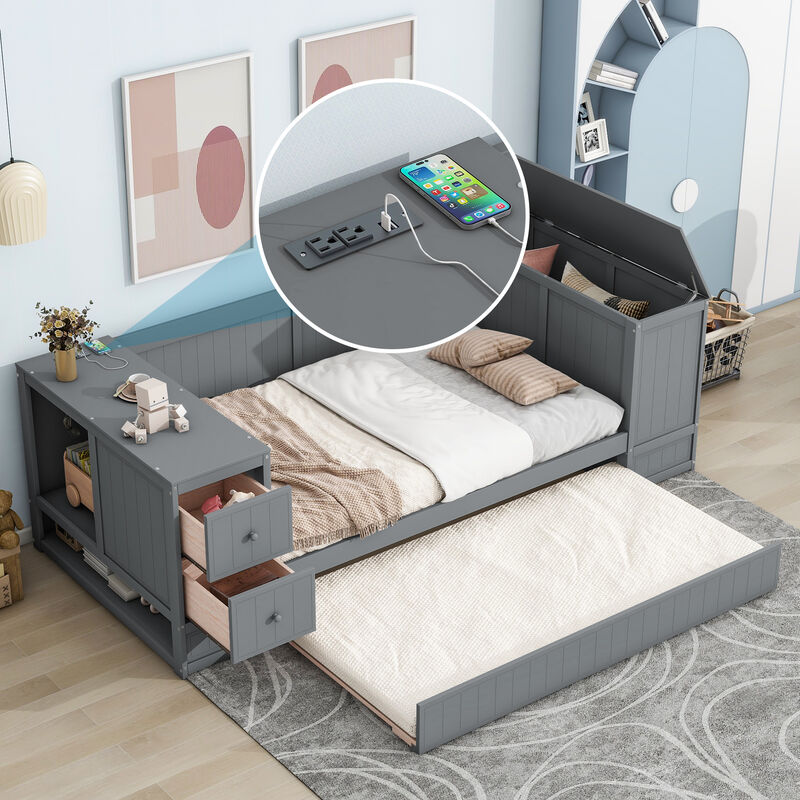 Merax Daybed Bed with Trundle and Charging Station