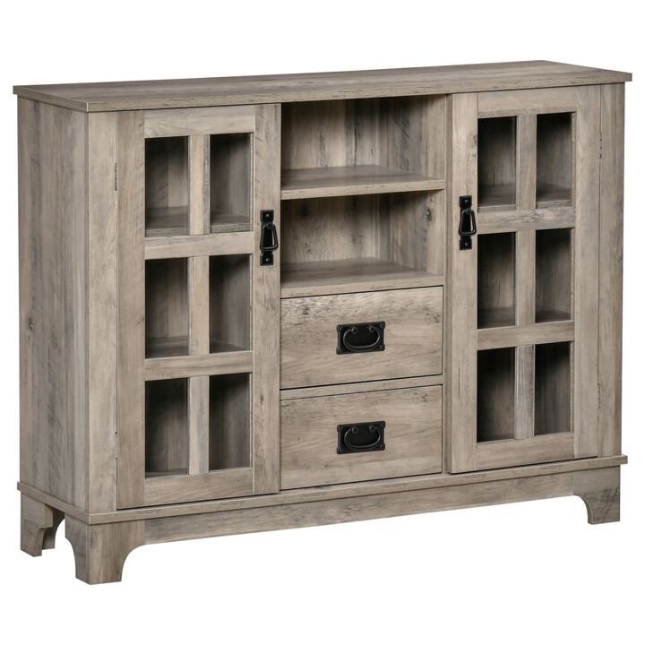 Gray Contemporary Buffet: Kitchen Sideboard with Glass Door Storage