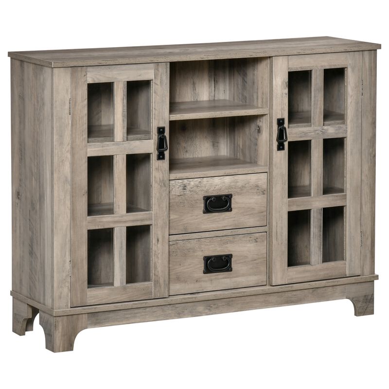 Gray Contemporary Buffet: Kitchen Sideboard with Glass Door Storage