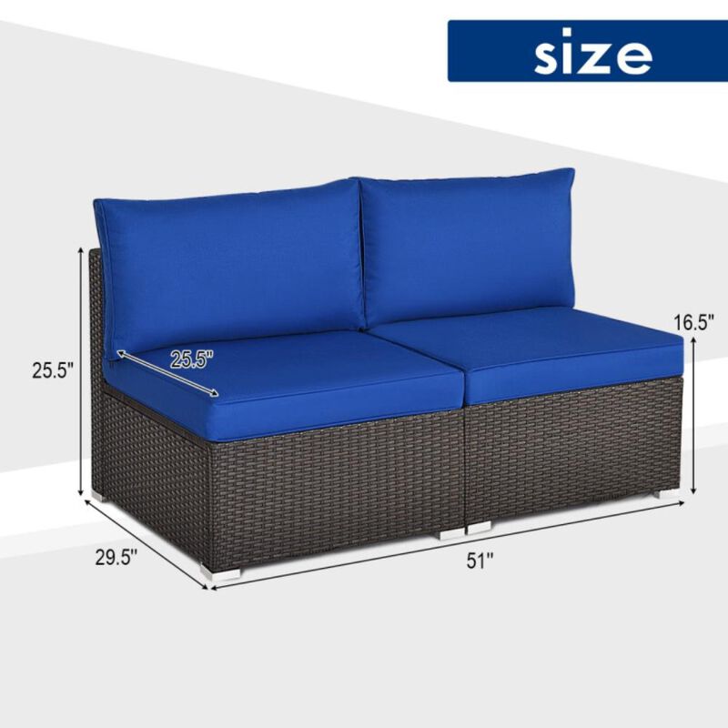 Hivvago 2 Pieces Patio Rattan Armless Sofa Set with 2 Cushions and 2 Pillows