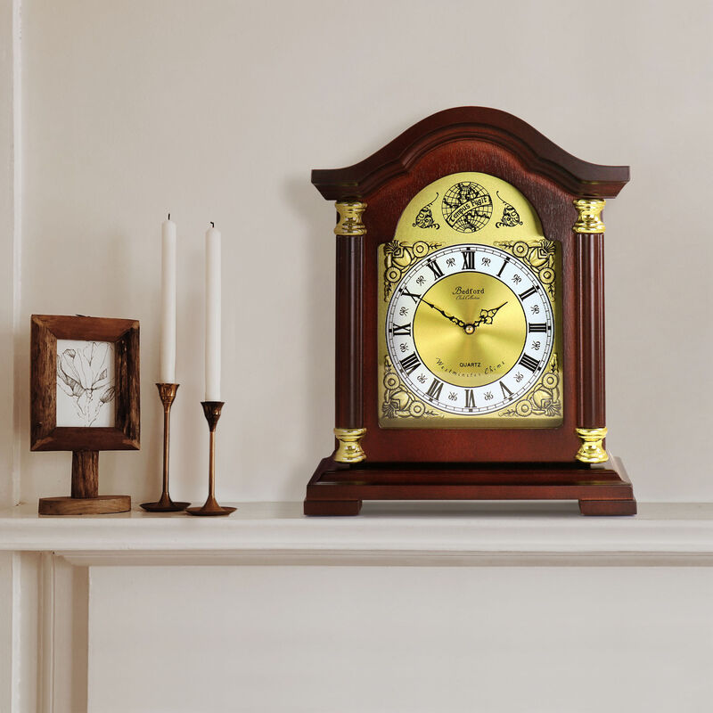 Bedford Clock Collection Redwood Mantel Clock with Chimes