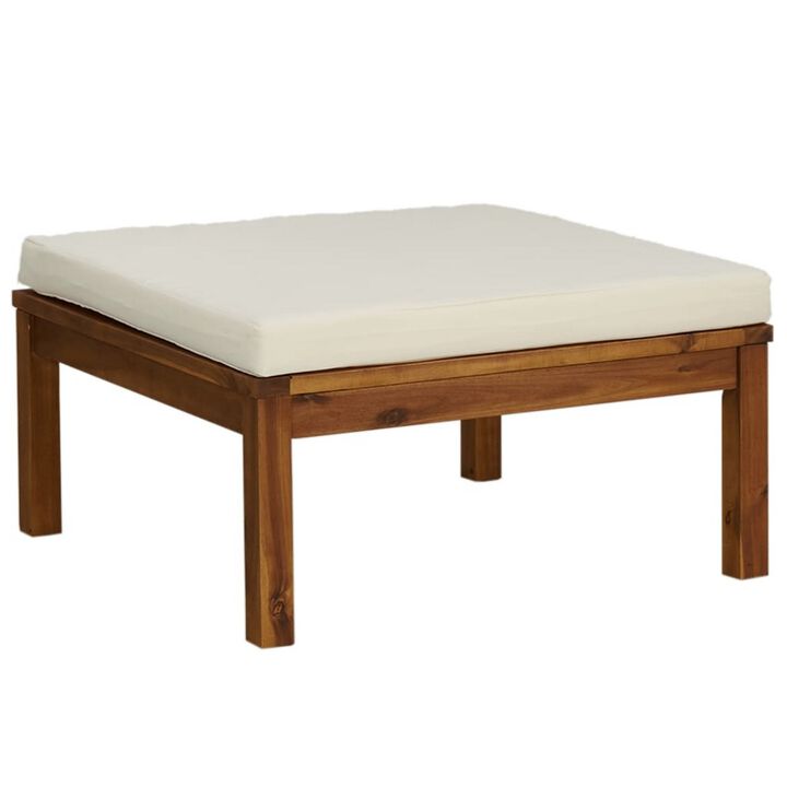 6pc Outdoor Modular Sofa Set, Coffee Table, Ivory, Brown Acacia Wood - Benzara