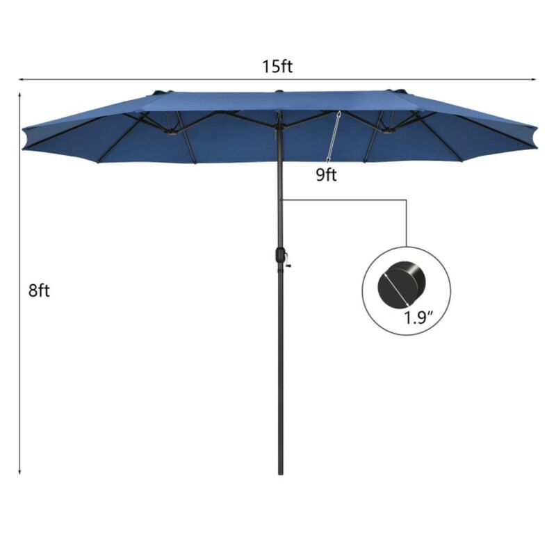 Hivvago 15 Feet Patio Double-Sided Umbrella with Hand-Crank System