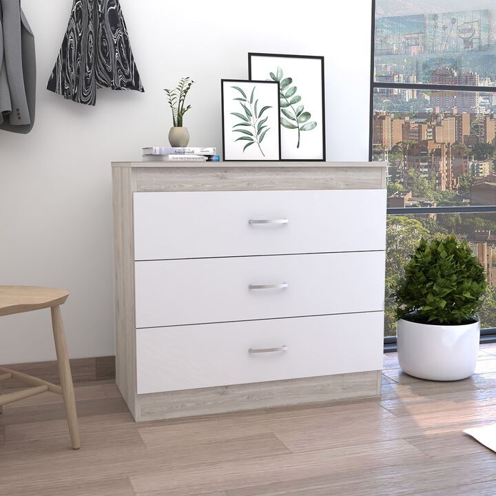 DEPOT E-SHOP Zurich Three Drawers Dresser, Metal Hardware, Superior Top