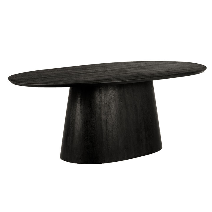 Jano Dining Table, 79 Inch Oblong Top with Tapered Pedestal Base, Sandblasted Black Mango Wood