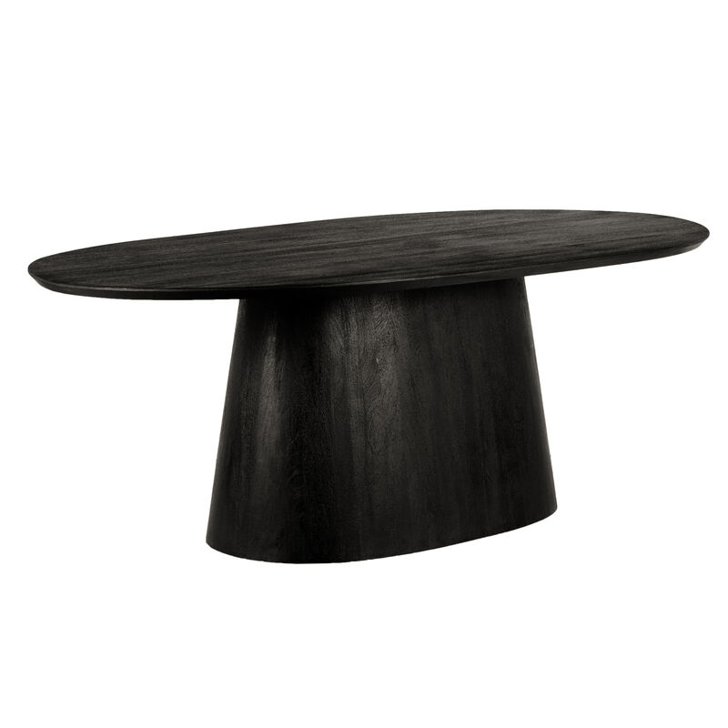 Jano Dining Table, 79 Inch Oblong Top with Tapered Pedestal Base, Sandblasted Black Mango Wood