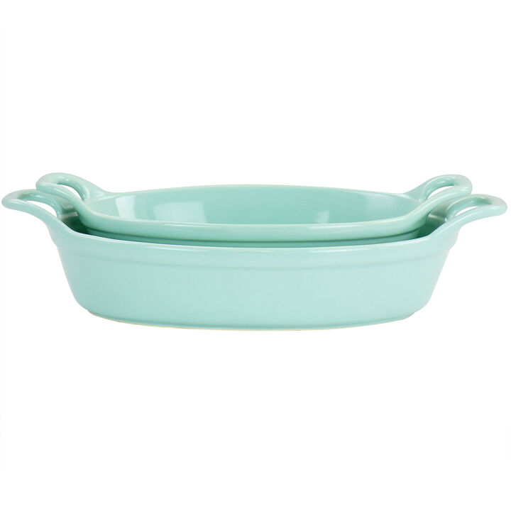 Martha Stewart Stoneware 2 Piece Oval Baker Set in Mint