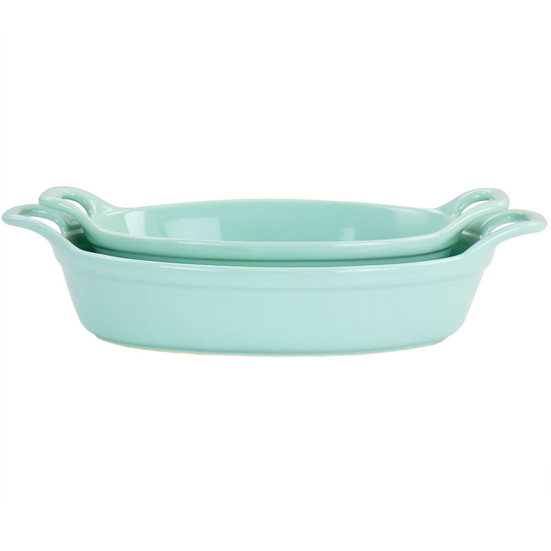 Martha Stewart Stoneware 2 Piece Oval Baker Set in Mint
