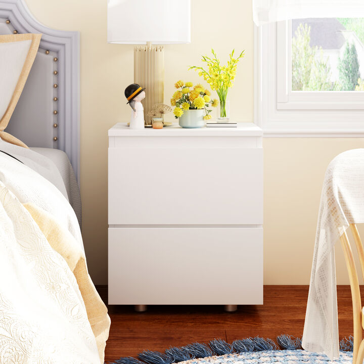 2-Drawer White Nightstands Side Table Bedside Table 18.9 in. H x 15.7 in. W x 11.6 in. D