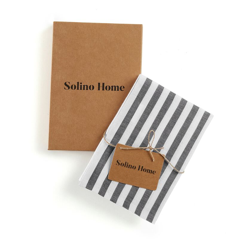 Solino Home 100% Pure Linen Kitchen Towels Set of 2 - 17 x 26 Inch | Amalfi Stripe