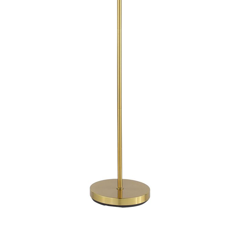 Nek 66 Inch Floor Lamp, Basketweave Drum Shade, Ivory Fabric, Gold Metal - Benzara