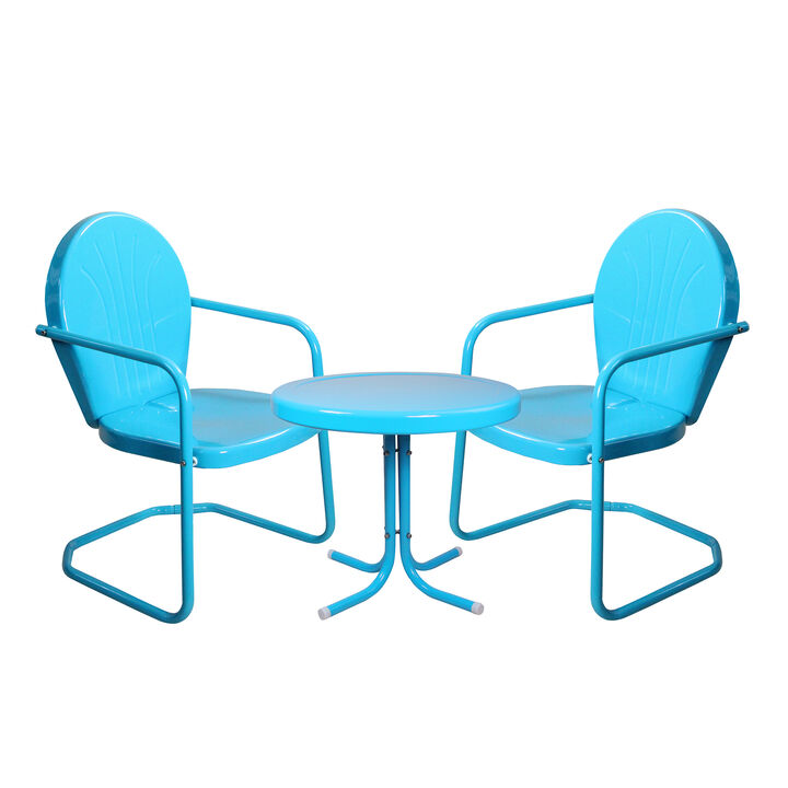 3-Piece Retro Metal Tulip Chairs and Side Table Outdoor Set Lime Green