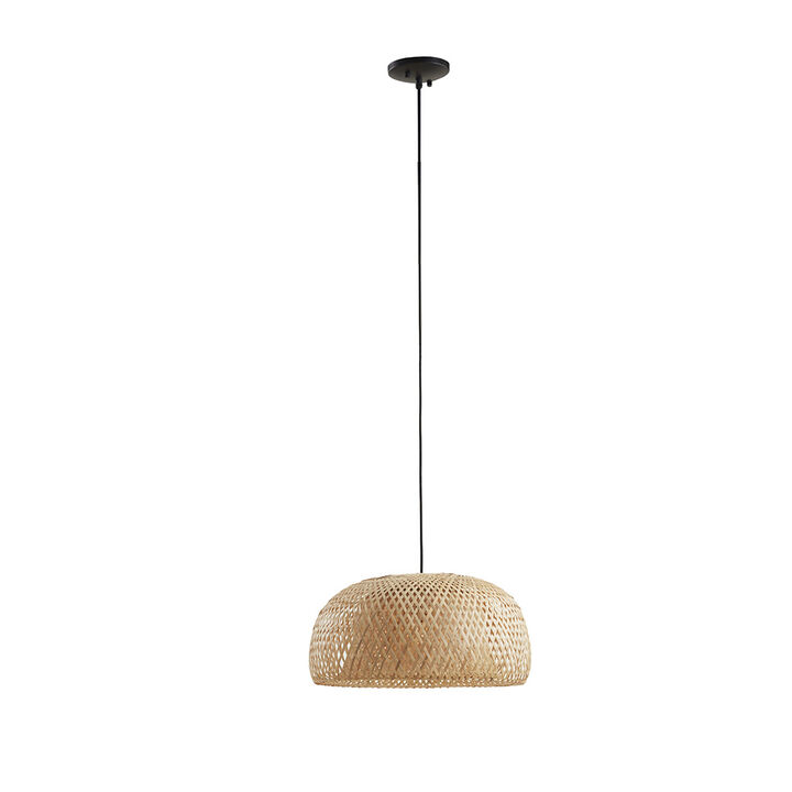 Gracie Mills Vega Natural Bamboo and Glass Bowl Pendant