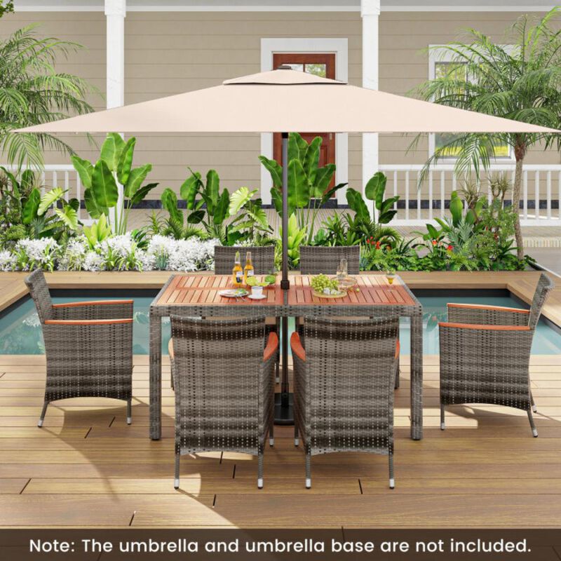 Hivvago 7 Pieces Patio Acacia Wood Cushioned PE Rattan Wicker Dining Set