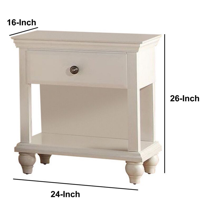 Poplar Wood Nightstand With Spacious Storage, White-Benzara