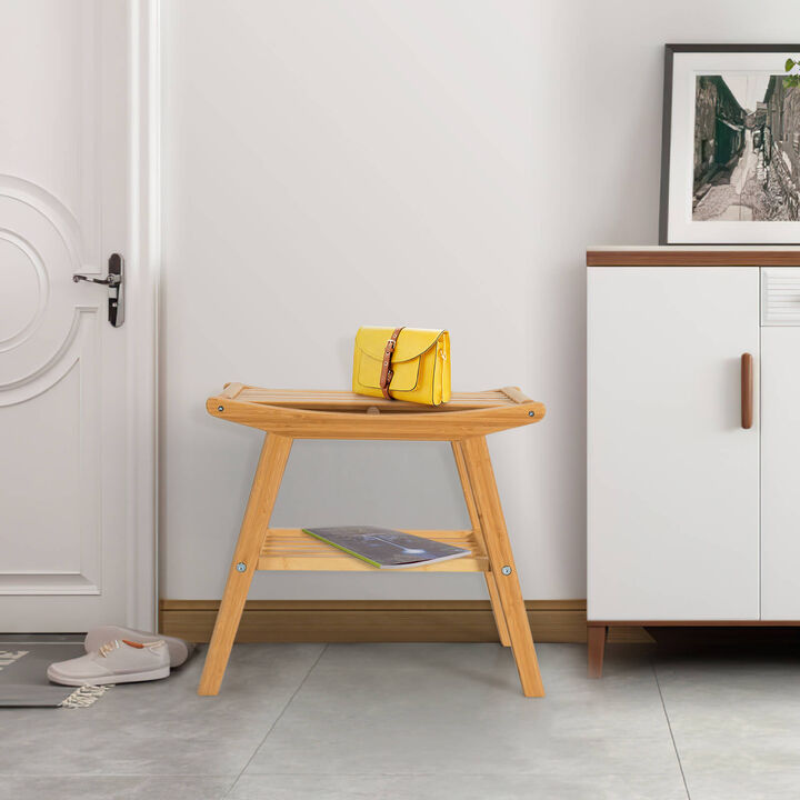 Bamboo Shower Seat Bench with Underneath Storage Shelf