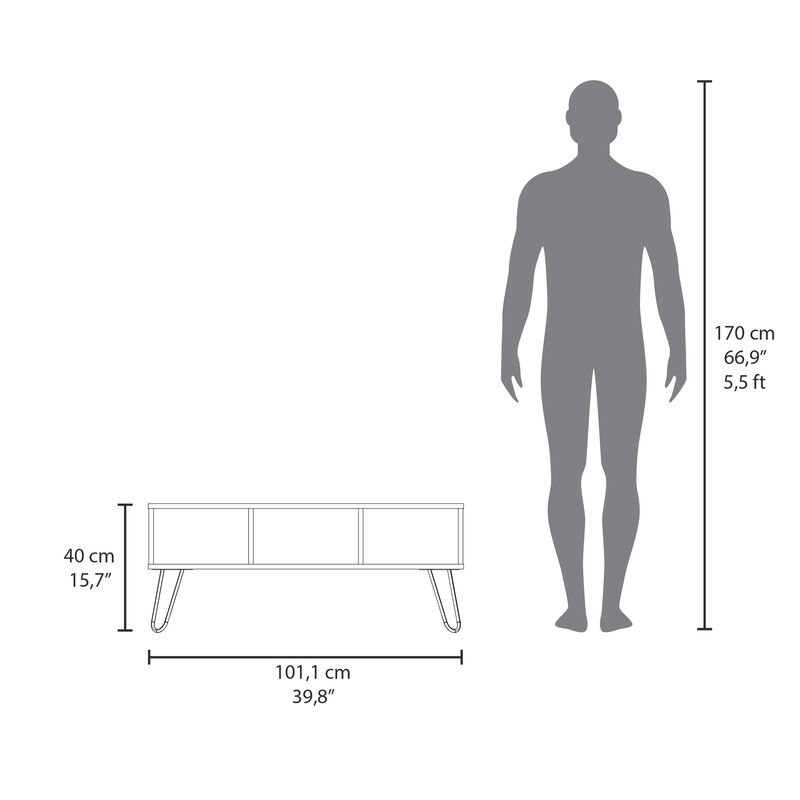 Selma Coffee Table 15.7" H, with 4 Legs and 2 Shelves, White