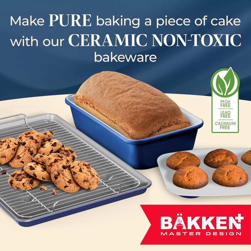 Bake with Elegance: 6-Cup Cake/Muffin Pan Set - Blue, Teal, Marble, Golden, Cream - Aluminized Steel with Ceramic Non-Stick Coating, PFOA & PFAS Free - Non-Toxic, Heavy-Duty Bakeware