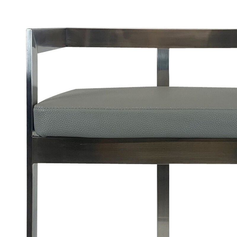 Keyn 26 Inch Counter Stool Chair, Faux Leather, Stainless Steel Base, Gray - Benzara