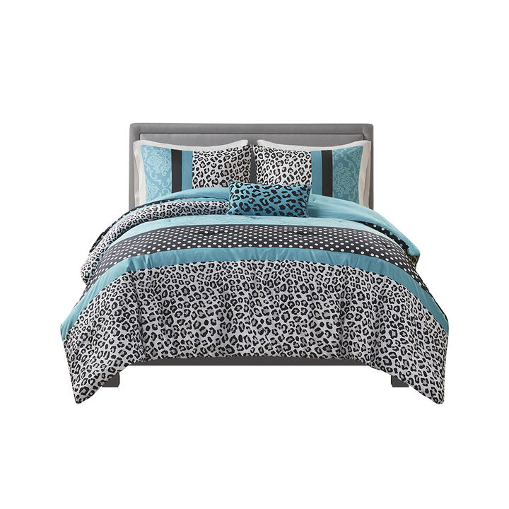 Gracie Mills Butler 4-Piece Chic Leopard and Polka Dot Comforter Set