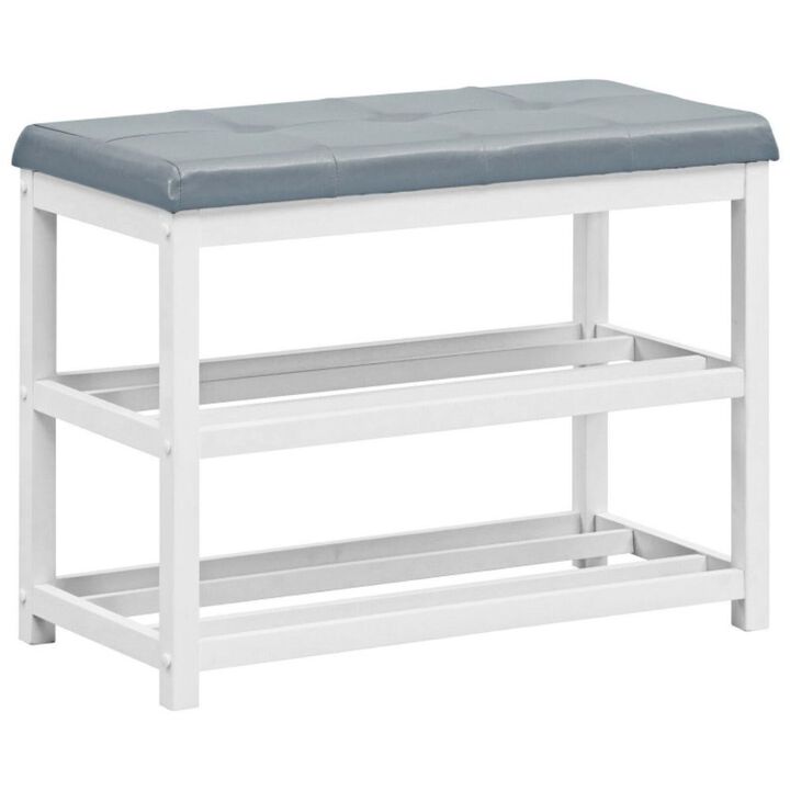 Hivvago 2-Tier Wooden Shoe Rack Bench with Padded Seat