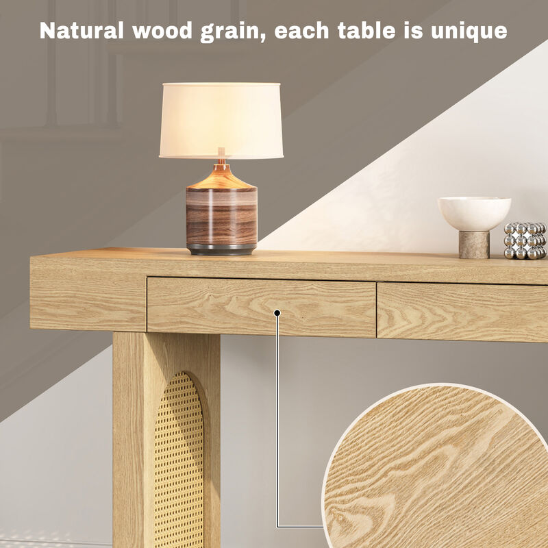 Merax Narrow Console Table with Rattan Accent
