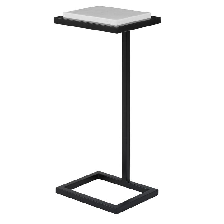 Ario 23 Inch Accent Side Table, Marble Tabletop, Modern, Polished White-Benzara