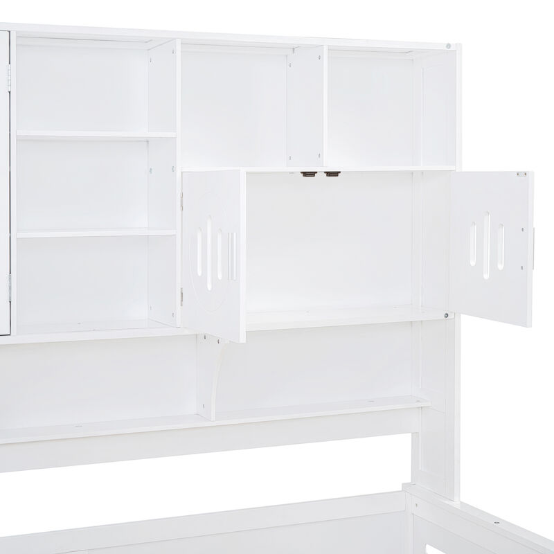 Merax Wooden Daybed with Storage Drawers and Cabinets