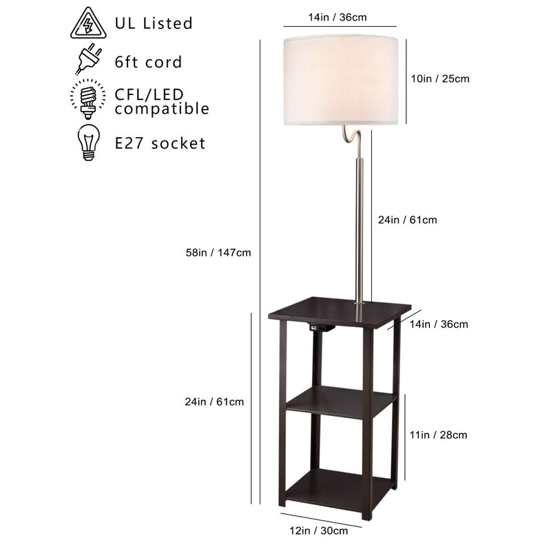 58" Squared Sofa Side Shelves Table Lamp with Power Station (1.14/14.96)