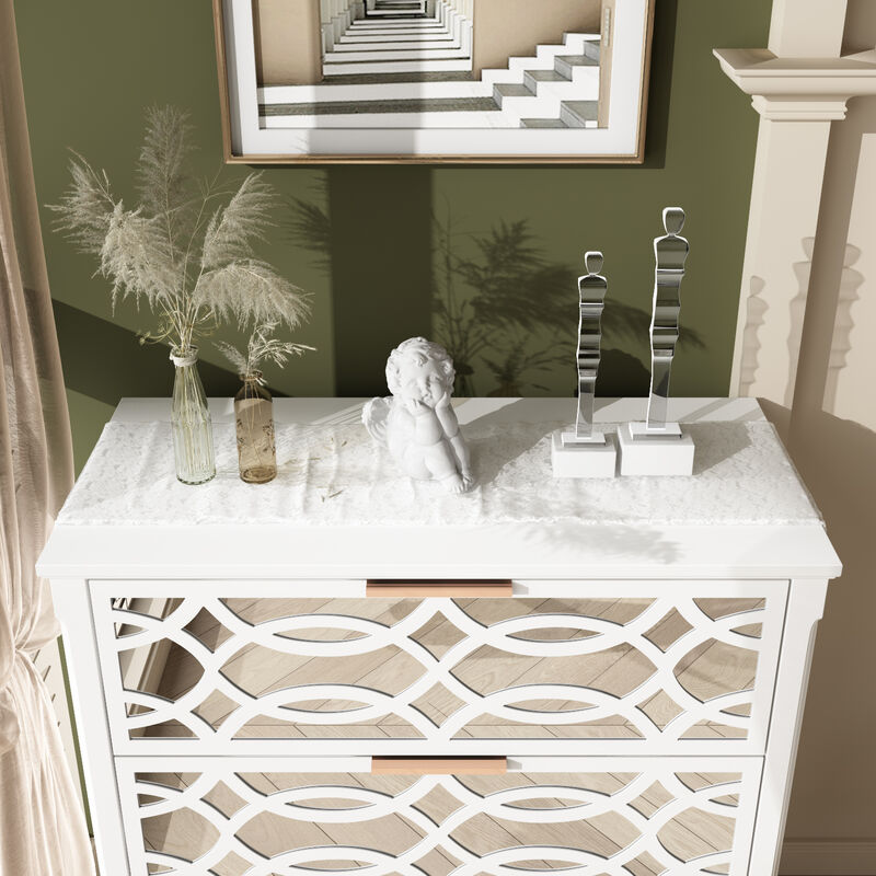3-Mirrored Drawers White Wood Nightstands Bedside Table With Mirror Finish 11.5 in. D x 28.5 in. W x 26 in. H