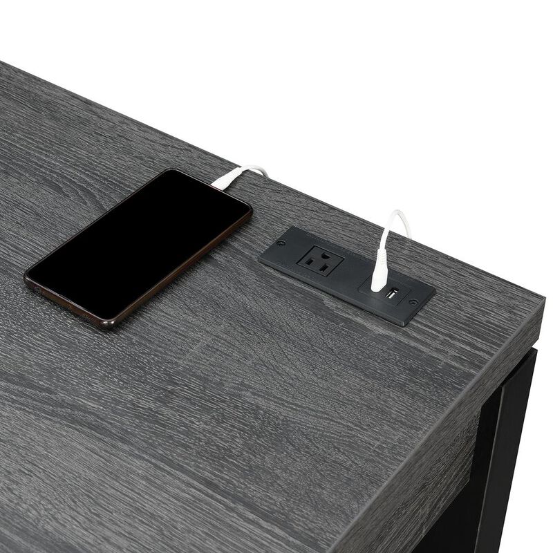 Convenience Concepts Newport 2 Drawer Desk With Charging Station, Weathered Gray/Black