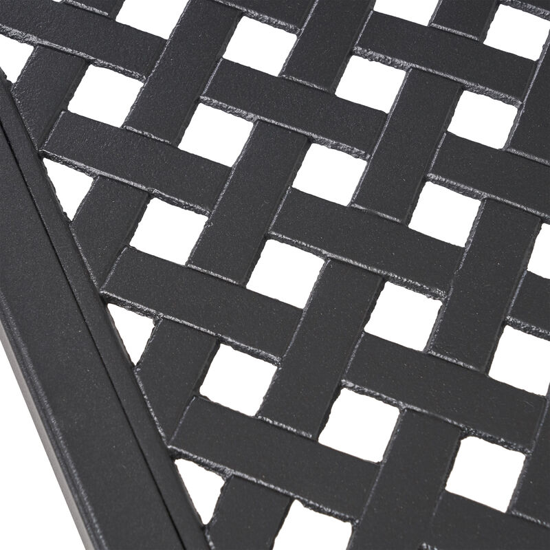 Riley Outdoor Dining Table, Square 61 Inch Matte Black Metal Lattice - Benzara