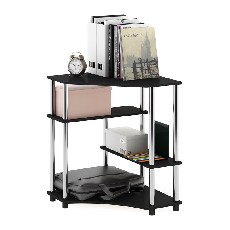 Furinno Furinno Turn-N-Tube Space Saving Corner Desk with Shelves, Americano, Stainless Steel Tubes