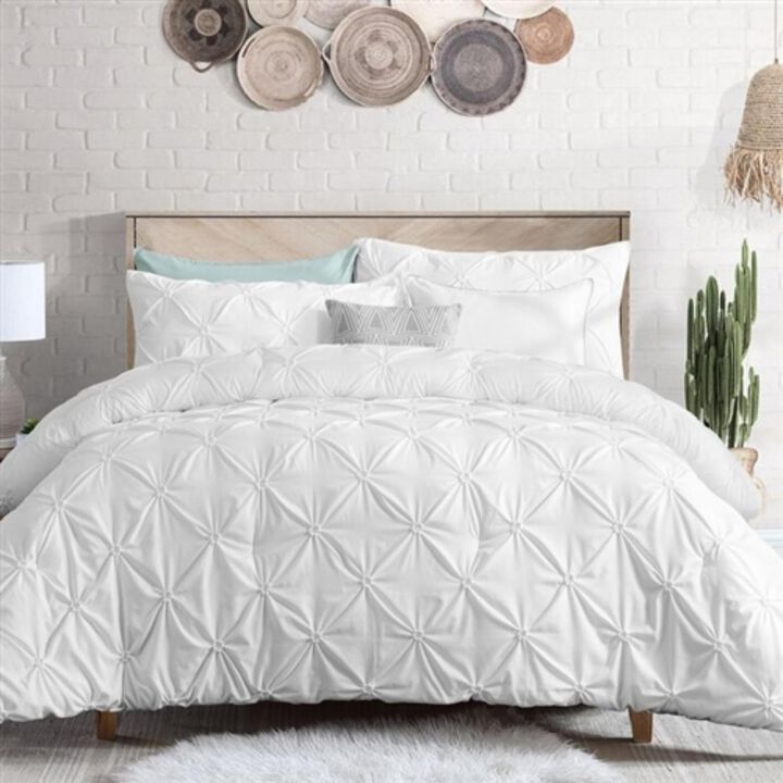 Hivvago King Size All Season Pleated Hypoallergenic Microfiber Reversible 3 Piece Comforter Set in White