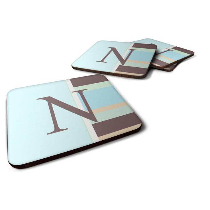 Caroline's Treasures CJ1003-NFC Monogram-Blue Stripes Foam Coasters (Set of 4), Initial Letter N, 3.5 H x 3.5 W, Multicolor