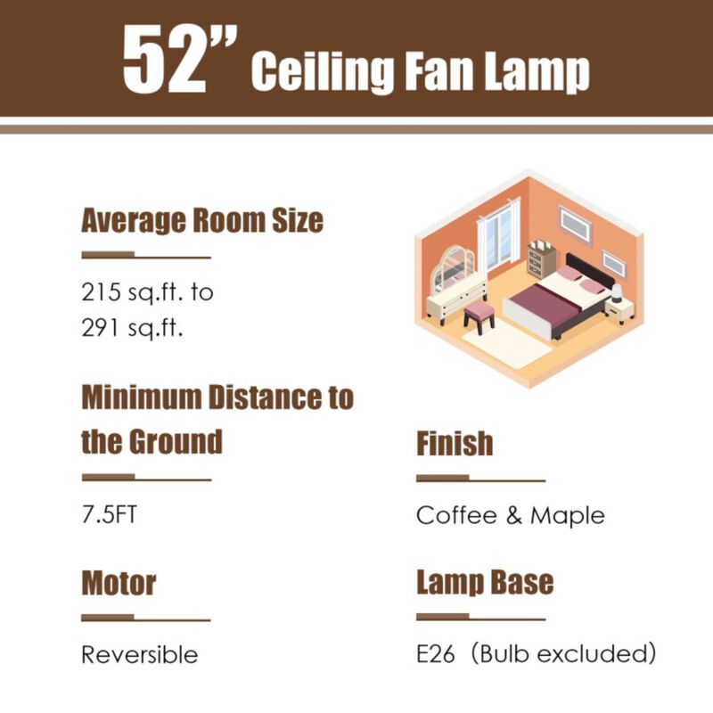 Hivvago 52 Inch 3-Speed Crystal Ceiling Fan Light with Remote Control-Black