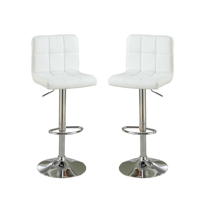 Set of 2 Adjustable White Faux Leather Bar Stools